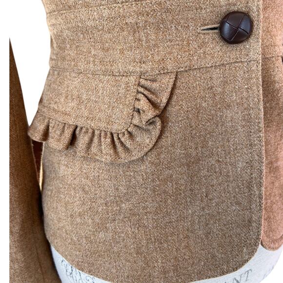 J.Crew Brown Wool Blend Tailored Jacket | Women’s Size 2 | Ruffle Pocket Detail - Picture 6 of 10